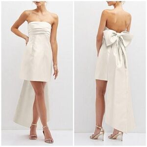 NWT Alfred Sung Strapless Satin Column Mini Dress Oversized Bow D857 Sz 0